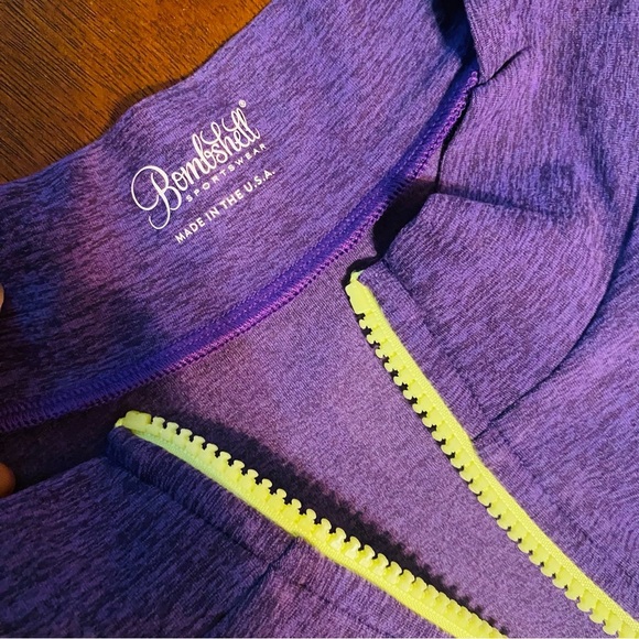 New Bombshell Sportswear Iris Purple Neon Crop Zip up Top Workout Athleisure NWT - Picture 7 of 8